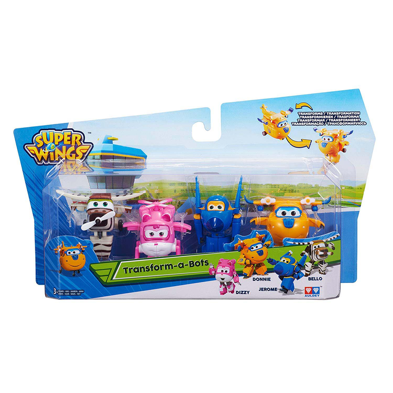 Auldeytoys YW710620 - Super Wings 4er Set Mini Transform Figuren 5,5 cm - Dizzy, Jerome, Donnie, Bello