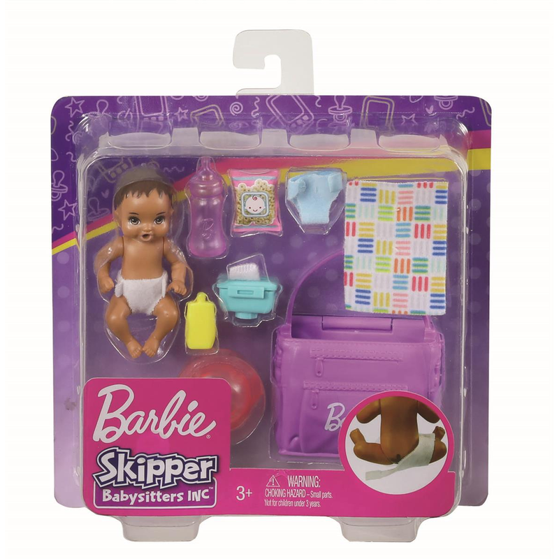 Mattel GHV86 - Barbie ?Skipper Babysitters Inc.? Wickel-Baby Puppe und Zubehr