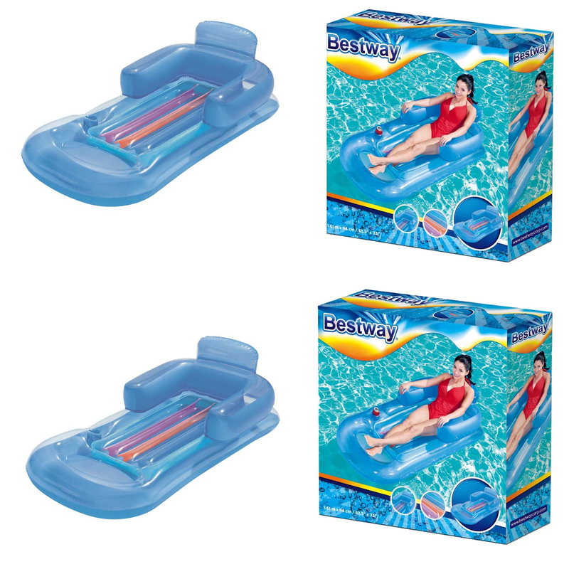SET: Bestway 43028 - Luftmatratze mit Getrnkehalter - Lounge Schwimmsessel fr Pool - Blau (2 x)