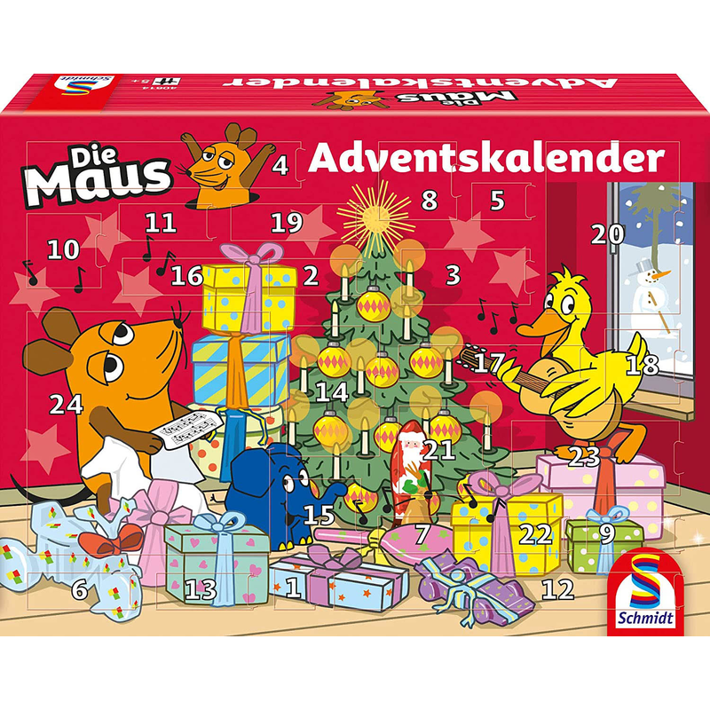 Schmidt Spiele 40614 - Die Maus Adventskalender 2021 - Elefant Ente Basteln Malen Weihnachtskalender