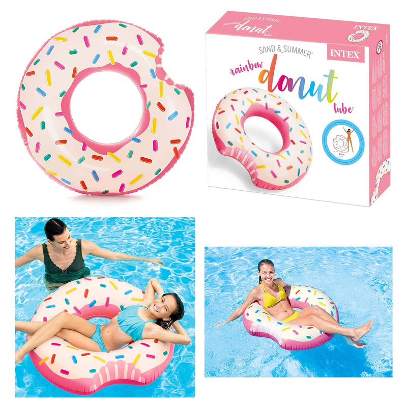 Intex 56265NP - Schwimmreifen Donut Regenbogen 94 cm - XXL Schwimmring Luftmatratze Pool