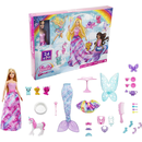 Mattel HGM66 - Barbie Dreamtopia Adventskalender mit Puppe - Prinzessin Einhorn Fee Meerjungfrau Weihnachtskalender