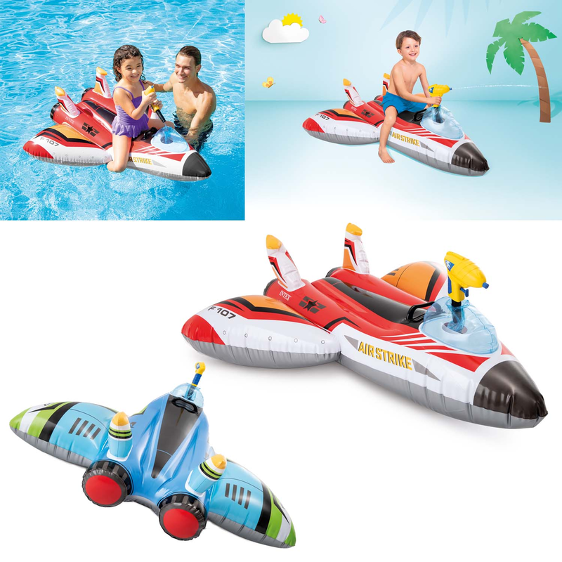 Intex 57536NP - Aufblasbares Flugzeug + Wasserpistole - Kampfjet Wasserspielzeug Ride-On - Rot