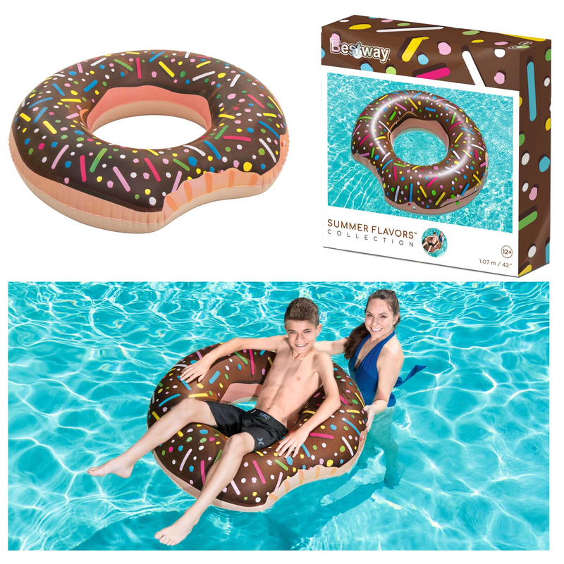 Bestway 36118 - Schwimmring Donut 94 cm - XXL Schwimmreifen Luftmatratze Meer Pool - Braun