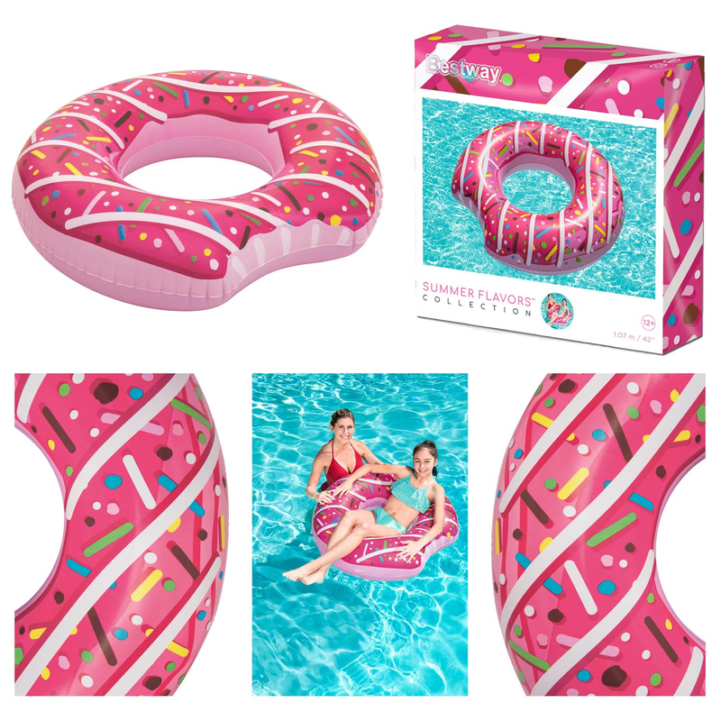 Bestway 36118 - Schwimmring Donut 94 cm - XXL Schwimmreifen Luftmatratze Meer Pool - Pink