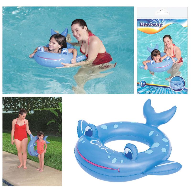 Bestway 36128 - Schwimmring Happy Animal - Aufblastier mit Tierkopf Schwimmtier - Wal