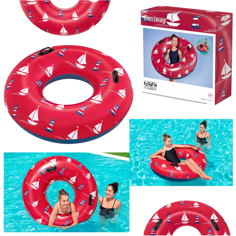 Bestway 36353 - Schwimmring Nautical 105 cm - XXL Schwimmreifen Luftmatratze Pool - Rot