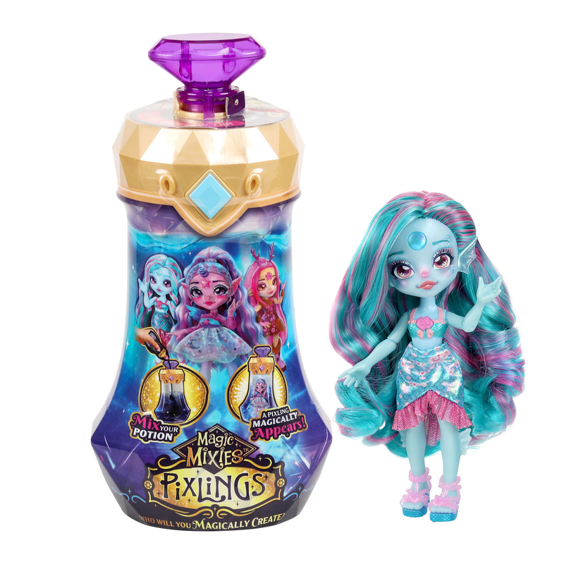 Magic Mixies Pixlings-Puppe Marena Meerjungfrau - Mermaid Zaubertrank-Flasche Blau Serie 1